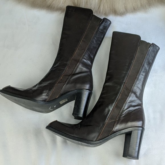 LUC BERJEN Rare Vintage Square Toe Boots Brown - Picture 5 of 11